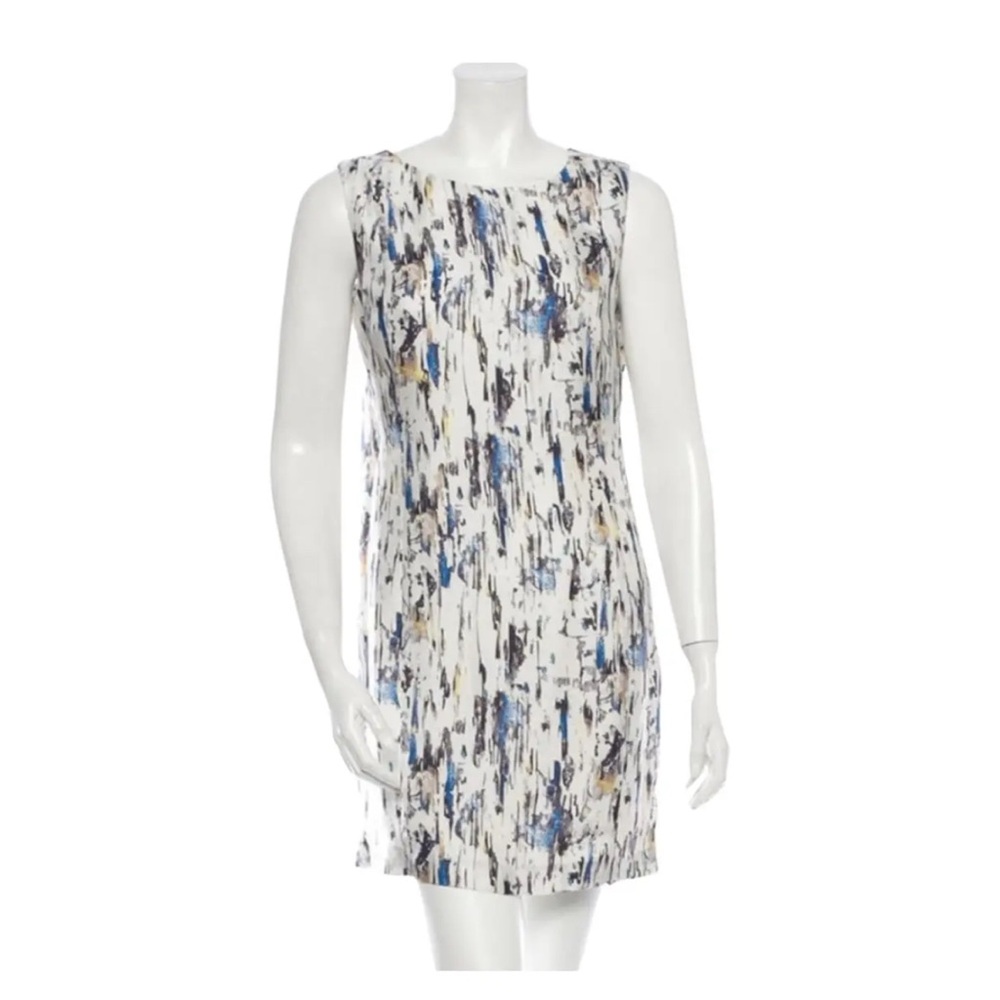 Ports 1961 White and Blue Sheath Dress Sleeveless Scoop Neck
